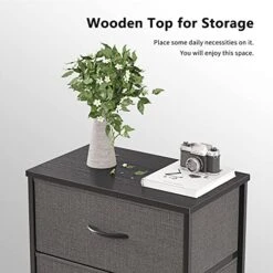 CubiCubi Dresser Nightstand For Bedroom, Small Kids Bedroom Fabric Tall Dresser 3 Drawer Storage Tower Organizer Unit For Hallway Entryway Closets, Steel Frame Wood Top, Dark Grey -Safavieh Furniture 51UVCq860UL