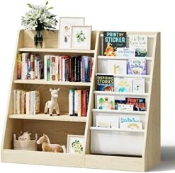 White 4 Tier Kids Wooden Bookshelf, Five Layer Sling Bookcase, Kids Storage Book Rack, Book And Toy Organizer Cabinet, Book Display, For Playroom, Bedroom, Study Living Room, Nursery,Classroom -Safavieh Furniture 51UZSydsE2L. AC