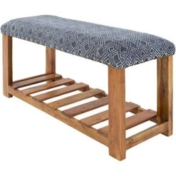 Artistic Weavers Aroha Global Bohemian Upholstered Bench, 16" H X 34" W X 12" D, Light Gray