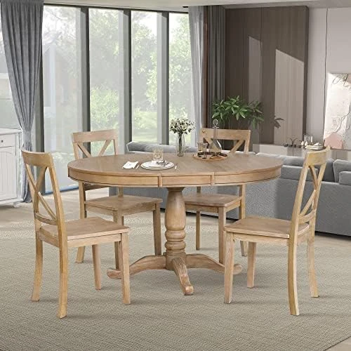 Merax Farmhouse Dining Table Set With Upholstered 2 X-Back Chairs And Bench For 4, Home Kitchen Wooden Furniture, Brown+Beige 6 Merax Farmhouse Dining Table Set With Upholstered 2 X-Back Chairs And Bench For 4, Home Kitchen Wooden Furniture, Brown+Beige - Image 6