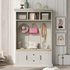 Hall Tree Entryway Coat Rack With 2 Large Drawers, 1 Upper Shelves And 5 Coat Hooks, Widen Mudroom Bench With Seating Bench For Entrance Mudroom Living Room (Espresso) -Safavieh Furniture 51UdCePjfOL. AC