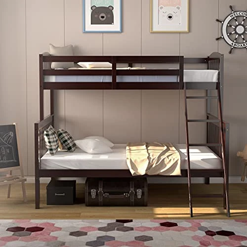 Costzon Twin Over Full Bunk Bed, Convertible Bunk Bed With Enhanced Upper-Level Guardrail And Safe Ladder, Solid Wood Bunk Bed For Kids And Teens 2 Costzon Twin Over Full Bunk Bed, Convertible Bunk Bed With Enhanced Upper-Level Guardrail And Safe Ladder, Solid Wood Bunk Bed For Kids And Teens - Image 2