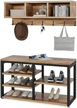 LITTLE TREE Coat Shoe Rack, Hall Tree Entryway Bench Set For Hallway, Living Room, Bedroom -Safavieh Furniture 51UeQiTyKML. AC