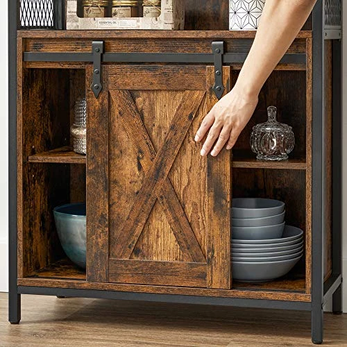 VASAGLE Buffet Cabinet, Sideboard With Open Compartment, Sliding Barn Door, 27.6”L X 11.8”W X 31.5”H, Industrial Rustic Brown And Black ULSC089B01 3 VASAGLE Buffet Cabinet, Sideboard With Open Compartment, Sliding Barn Door, 27.6”L X 11.8”W X 31.5”H, Industrial Rustic Brown And Black ULSC089B01 - Image 3