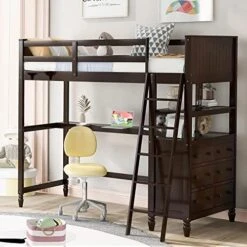 Harper & Bright Designs Full Loft Bed With Desk And 3 Drawers, Solid Wood Full Size Loft Bed Frame With 2 Tier Shelves And Angled Ladder For Kids Teens Boys Girls, No Box Spring Needed (White) -Safavieh Furniture 51UfQ34jocL. AC