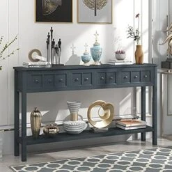 LZ LEISURE ZONE Console Table With Bottom Shelf, Buffet Sideboard Farmhouse Wood Storage Cabinet For Living Room (Antique Navy, 42“L) 20 LZ LEISURE ZONE Console Table With Bottom Shelf, Buffet Sideboard Farmhouse Wood Storage Cabinet For Living Room (Antique Navy, 42“L) -Safavieh Furniture 51UgJuMc9uL. AC