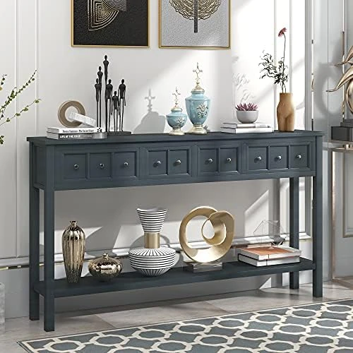 LZ LEISURE ZONE Console Table With Bottom Shelf, Buffet Sideboard Farmhouse Wood Storage Cabinet For Living Room (Antique Navy, 42“L) 6 LZ LEISURE ZONE Console Table With Bottom Shelf, Buffet Sideboard Farmhouse Wood Storage Cabinet For Living Room (Antique Navy, 42“L) - Image 6