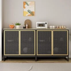 Pvillez Modern Storage Cabinet With Natural Rattan Doors, Sideboard Buffet Cabinet With Storage, Adjustable Shelves, Rattan Cabinet Console Table For Living Room, Dining Room, Entryway, White -Safavieh Furniture 51UkV7EXiEL. AC