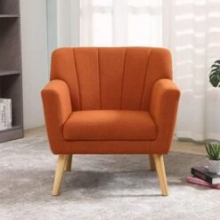 MELLCOM Mid Century Modern Accent Chair, Comfy Linen Fabric Club Chair With Solid Wood Legs Tufted Back, Upholstered Armchair Chairs For Living Room, Reading Room, Bedroom, Orange/Blue -Safavieh Furniture 51Ukn5dgbeL. AC