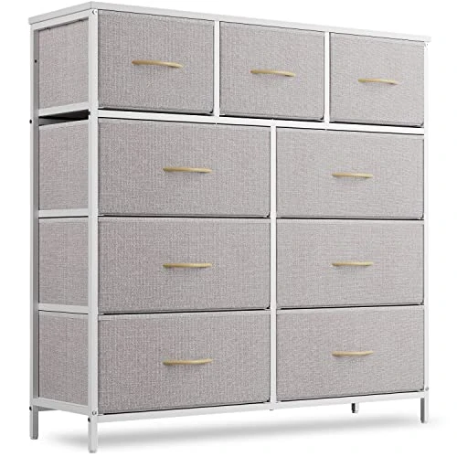 Dresser For Bedroom, 9 Drawer Storage Organizer Tall Wide Dresser For Bedroom Hallway, Sturdy Steel Frame Wood Top, Light Grey 1 Dresser For Bedroom, 9 Drawer Storage Organizer Tall Wide Dresser For Bedroom Hallway, Sturdy Steel Frame Wood Top, Light Grey