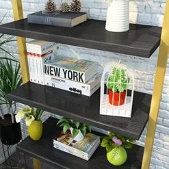 AWQM Industrial Wall Mounted Ladder Shelf, 5 Tier Bookshelf, Ladder Bookcase With Metal Frame, Organizer Plant Flower Display Stand, Open Bookcase Rack For Home Office, Balcony, Bathroom, Gold &Black -Safavieh Furniture 51UsjSKWTfL