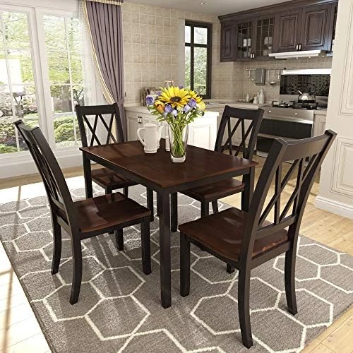 5 Piece Dining Table Set, Wooden Kitchen Dining Table Set With Square Table And 4 Upholstered Chairs For Kitchen, Dining Room, Family And Apartment (Light Gray+4 Person) 7 5 Piece Dining Table Set, Wooden Kitchen Dining Table Set With Square Table And 4 Upholstered Chairs For Kitchen, Dining Room, Family And Apartment (Light Gray+4 Person) - Image 7