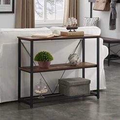 FELLYTN Console Tables For Entryway, Industrial Narrow Sofa Table With Metal Mesh Shelf 3 Tier Hallway Table, 31 Inch Rustic Brown -Safavieh Furniture 51UtdsEwdjL
