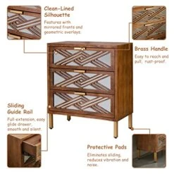 LONYKE Accent Dresser, 3-Drawer Wooden Cabinet With Mirror Fronts, Modern Farmhouse Accent Chest Clean-Lined Silhouette -Safavieh Furniture 51UxMPirbHL