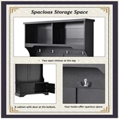 Hall Tree With Bench And Shoe Storage, 3 In 1 Entryway Bench With Coat Rack, Mudroom Bench With Storage And 4 Double Hooks, Entryway Furniture For Hallway (Black, 40" L X 18.5" W X 72" H) 18 Hall Tree With Bench And Shoe Storage, 3 In 1 Entryway Bench With Coat Rack, Mudroom Bench With Storage And 4 Double Hooks, Entryway Furniture For Hallway (Black, 40" L X 18.5" W X 72" H) -Safavieh Furniture 51UxQrnkuaL
