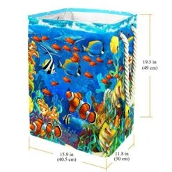 Under Water Fishes In Ocen Sea Tropical 19.3" Large Sized Waterproof Foldable Laundry Hamper Bucket With Handles For Storage Bin,Kids Room,Home Organizer,Nursery Storage,Baby Hamper -Safavieh Furniture 51UyMpckrBL