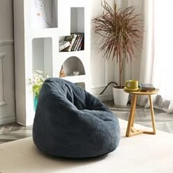 N&V Medium Bean Bag Chair, Adult Size Bean Bag Sack, Foam Filling, Includes Removable And Machine Washable Cover, 37in, Soft Faux Fur (Blue) -Safavieh Furniture 51UzMiOwjqL