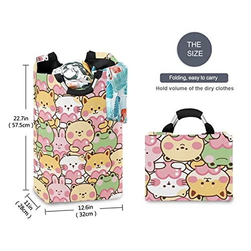 Kawaii Frog Rabbit Cat Dog Hold Hearts Laundry Basket Collapsible Large Clothes Hamper Nursery Storage Bin With Handle For Kids Room Bedroom Dorm Bathroom 2 Kawaii Frog Rabbit Cat Dog Hold Hearts Laundry Basket Collapsible Large Clothes Hamper Nursery Storage Bin With Handle For Kids Room Bedroom Dorm Bathroom - Image 2