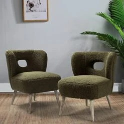 TINA'S HOME Modern Sherpa Accent Chair With Open Back & Wooden Legs, Upholstered Lamb Fleece Armless Slipper Chair, Comfy Faux Fur Cute Vanity Chair For Living Room Bedroom Office Makeup Room, Ivory 28 TINA'S HOME Modern Sherpa Accent Chair With Open Back & Wooden Legs, Upholstered Lamb Fleece Armless Slipper Chair, Comfy Faux Fur Cute Vanity Chair For Living Room Bedroom Office Makeup Room, Ivory -Safavieh Furniture 51V6CkjGknL. AC