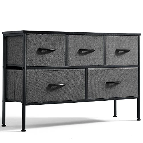 LINSY HOME 5 Drawer Dresser Long Wide Chest Of Drawers Nightstand With Wood Top Rustic Storage Tower Storage Dresser Closet For Living Room, Bedroom, Hallway, Nursery, Kid 1 LINSY HOME 5 Drawer Dresser Long Wide Chest Of Drawers Nightstand With Wood Top Rustic Storage Tower Storage Dresser Closet For Living Room, Bedroom, Hallway, Nursery, Kid