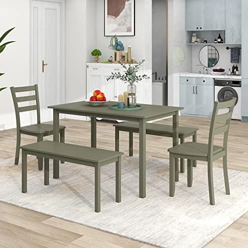 5 Piece Dining Table Set, Wooden Kitchen Dining Table Set With Square Table And 4 Upholstered Chairs For Kitchen, Dining Room, Family And Apartment (Light Gray+4 Person) 14 5 Piece Dining Table Set, Wooden Kitchen Dining Table Set With Square Table And 4 Upholstered Chairs For Kitchen, Dining Room, Family And Apartment (Light Gray+4 Person) - Image 14