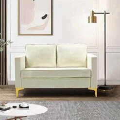 HULALA HOME Modern Velvet Loveseat Sofa With Gold Legs, Comfy Upholstered Small Love Seat Couch With Removable Cushions, 2-Seater Sofa For Living Room Bedroom, Mustard -Safavieh Furniture 51VHcZo8sPL. AC