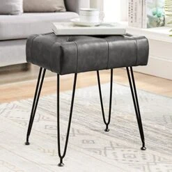 LUE BONA Faux Leather Rectangle Vanity Stool, Vanity Chair For Makeup Room, White Rivet Ottoman Foot Rest Entryway Bench With Black Legs For Bedroom Living Room -Safavieh Furniture 51VJkKFQtjL. AC
