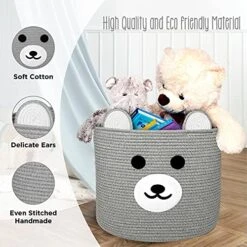 Baby Laundry Basket - Toy Storage Bear Basket For Kids - Nursery Baby Hamper With Hidden Handles 15''(W) X 13''(H) (Grey) -Safavieh Furniture 51VOqWrw5xL