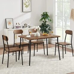 VECELO 5 Piece Kitchen Dining Room Set Wooden Rectangular Table For Breakfast Nook, Dinette With 4 Chairs, Retro Brown -Safavieh Furniture 51VQT1ObrHL