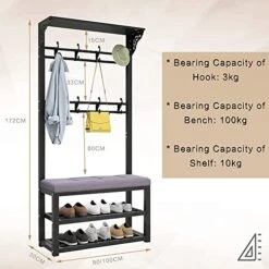 Metal Heavy Duty Hanger With Double Hooks, Free Standing Hall Tree Coat Rack Stand With Shoe Rack And Bench, 4 In 1 Design, For Entryway Hallway Living Room Bedroom -Safavieh Furniture 51VTVxNqVmL