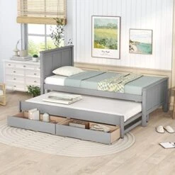 Twin Bed Frame With A Nightstand Wood Platform Bed With Headboard For Boys, Girls, Kids, Teens, No Box Spring Needed, White -Safavieh Furniture 51VWJ3PQsCL. AC