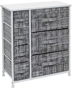 Dresser With 7 Drawers - Furniture Storage Tower Unit For Bedroom, Hallway, Closet, Office Organization - Steel Frame, Wood Top, Easy Pull Fabric Bins (Gray/White)