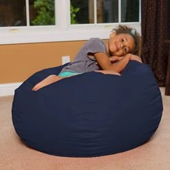 Big Comfy Bean Bag Chair: Posh Large Beanbag Chairs With Removable Cover For Kids, Teens And Adults - Polyester Cloth Puff Sack Lounger Furniture For All Ages - 27 Inch - Solid Navy Blue -Safavieh Furniture 51Vdb6KCByL