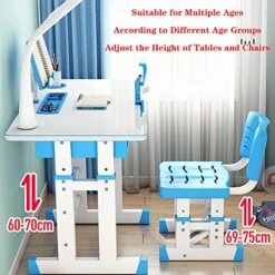 OLOTU Height Adjustable Kids Desk And Chair Set, Writing Table With Tilt Desktop & LED Light & Storage Drawer, Study Desk For Boys Girls -Safavieh Furniture 51Vje2ZKsaL