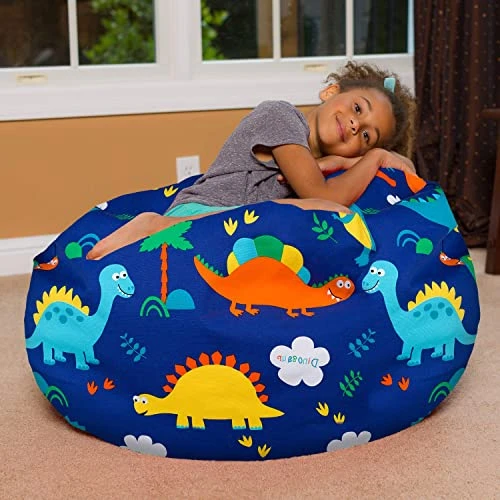 Posh Creations Bean Bag Chair For Kids, Teens, And Adults Includes Removable And Machine Washable Cover, Canvas Dinos On Blue, 38in - Large 2 Posh Creations Bean Bag Chair For Kids, Teens, And Adults Includes Removable And Machine Washable Cover, Canvas Dinos On Blue, 38in - Large - Image 2
