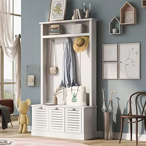 Hall Tree With Bench And Shoe Storage, 3 In 1 Entryway Bench With Coat Rack, Mudroom Bench With Storage And 4 Double Hooks, Entryway Furniture For Hallway (Black, 40" L X 18.5" W X 72" H) 7 Hall Tree With Bench And Shoe Storage, 3 In 1 Entryway Bench With Coat Rack, Mudroom Bench With Storage And 4 Double Hooks, Entryway Furniture For Hallway (Black, 40" L X 18.5" W X 72" H) - Image 7