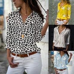 Womens Summer TopsPlus Size Blouse For Womens V Neck Tops Long Sleeve Tshirt With Buttons Floral Print T Shirt -Safavieh Furniture 51Vtv2AV4aL