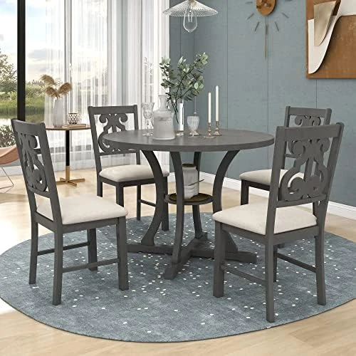5 Piece Dining Table Set, Wooden Kitchen Dining Table Set With Square Table And 4 Upholstered Chairs For Kitchen, Dining Room, Family And Apartment (Light Gray+4 Person) 12 5 Piece Dining Table Set, Wooden Kitchen Dining Table Set With Square Table And 4 Upholstered Chairs For Kitchen, Dining Room, Family And Apartment (Light Gray+4 Person) - Image 12