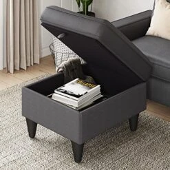Lonkwa L-Shaped Couches Convertible Storage Ottoman 3-Seat Grey Sectional Sofas For Living Room/Bedroom/Office/Small Space, Dark Gray -Safavieh Furniture 51VxqrIUFkL