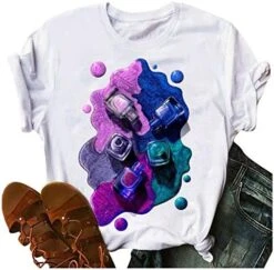 Womens Summer TopsWomens Short Sleeve Tops Nail Polish Printed Tshirt Summer Versatile Tees White O Neck Pullover -Safavieh Furniture 51W3DZCJpVL. AC 1