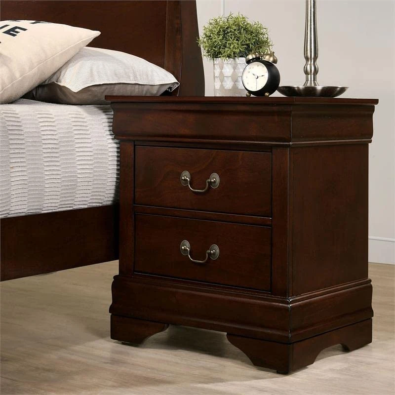 Furniture Of America Jussy Transitional Solid Wood 2-Drawer Nightstand In Cherry 2 Furniture Of America Jussy Transitional Solid Wood 2-Drawer Nightstand In Cherry - Image 2