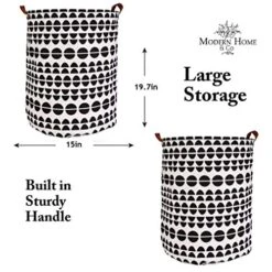 ModernHome & Co 19.7in Tall Laundry Basker Large Hamper Room Storage Decor Waterproof Foldable Canvas Laundry Baskets Kawaii Room Decor Baskets For Organizing Baby Hamper Laundry Bag (Black Sm Polka) -Safavieh Furniture 51W4huGDAmL