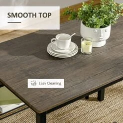 HOMCOM Industrial Dining Table Set, Kitchen Table And Chairs For 4, Dinner Table With Bench Set With Metal Frame & Storage Shelf, 4 Piece Dinette Set For Dining Room, Rustic Brown -Safavieh Furniture 51W4kyKGTDL