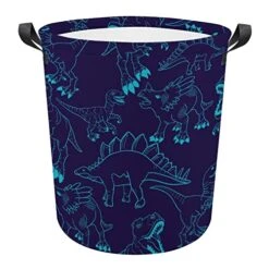 HoaMoya Collapsible Dinosaurs In Neon Colors Laundry Hamper Blue Color Nursery Hamper Large Waterproof Clothes Toy Storage Basket Bin For Kids Boys Girls Bedroom Bathroom