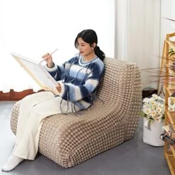 N&V Single Seated Foam Sofa, Armless Floor Sofa, One Piece High Density Foam, Removable And Machine Washable Cover, Champagne -Safavieh Furniture 51WDAslLPHL