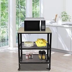 Kitchen Microwave Cart On Wheels, Wire Rolling Cart With 4 Chrome Hooks, 3 Tier Bakers Rack With Wood Table, Slides Out Shelves (24" W X 18" D X 33.5" H, Chrome/Wood) 16 Kitchen Microwave Cart On Wheels, Wire Rolling Cart With 4 Chrome Hooks, 3 Tier Bakers Rack With Wood Table, Slides Out Shelves (24" W X 18" D X 33.5" H, Chrome/Wood) -Safavieh Furniture 51WIXFahaGL. AC