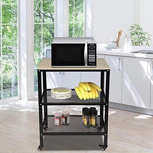 Kitchen Microwave Cart On Wheels, Wire Rolling Cart With 4 Chrome Hooks, 3 Tier Bakers Rack With Wood Table, Slides Out Shelves (24" W X 18" D X 33.5" H, Chrome/Wood) 6 Kitchen Microwave Cart On Wheels, Wire Rolling Cart With 4 Chrome Hooks, 3 Tier Bakers Rack With Wood Table, Slides Out Shelves (24" W X 18" D X 33.5" H, Chrome/Wood) - Image 6