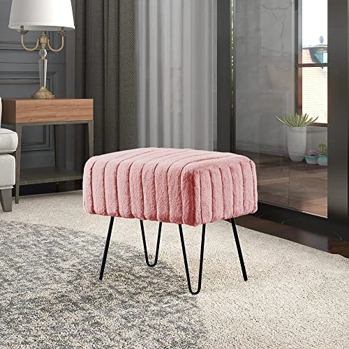 Home Soft Things Super Mink Faux Fur Pink Ottoman Bench, 19" X 13" X 17", Rose Smoke, Living Room Foot Rest Stool Entryway Makeup Bench End Of Bed Bedroom Home Decor Chair For Sitting 2 Home Soft Things Super Mink Faux Fur Pink Ottoman Bench, 19" X 13" X 17", Rose Smoke, Living Room Foot Rest Stool Entryway Makeup Bench End Of Bed Bedroom Home Decor Chair For Sitting - Image 2