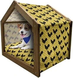 Ambesonne Sunflower Wooden Dog House, Continuous Pattern With Simplistic Cartoon Flowers, Indoor & Outdoor Portable Dog Kennel With Pillow & Cover, 2X-Large, Yellow Brown -Safavieh Furniture 51WNQBcMjiL. AC