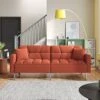 Merax Linen Upholstered Modern Convertible Folding Futon Sofa Bed With 2 Pillows And Metal Frame, For Compact Living Space, Apartment, Dorm, Orange